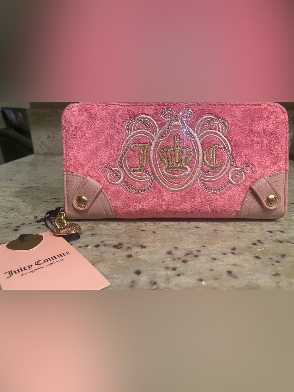 Juicy Couture Pink Fabric Embroidered Zip Wallet NWT MSRP $49. - Picture 1 of 5
